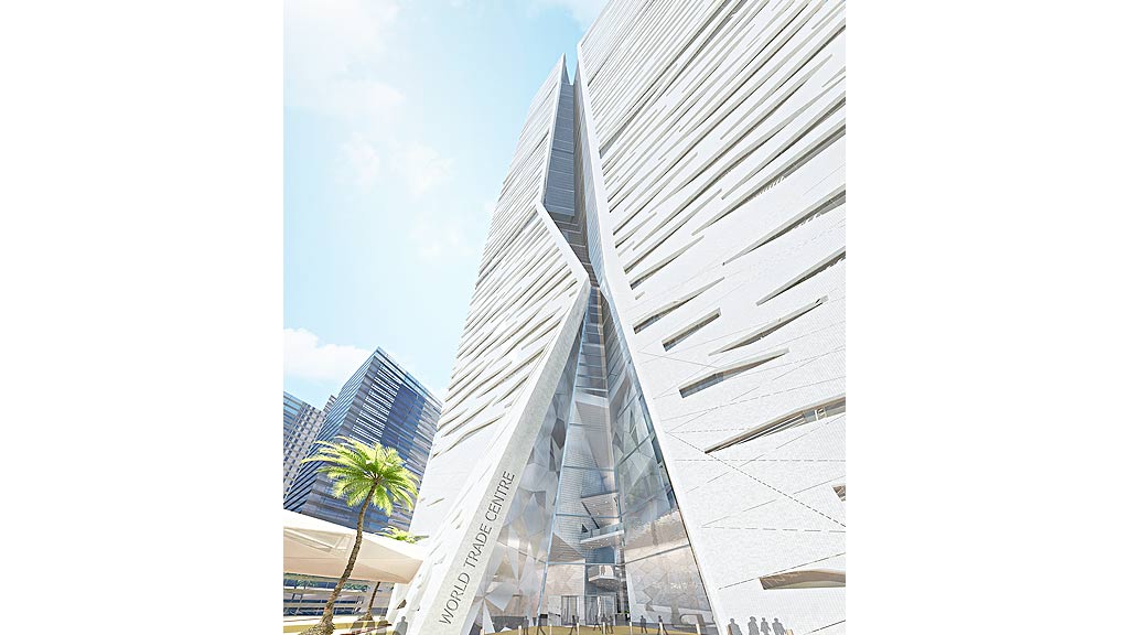 A large white building.