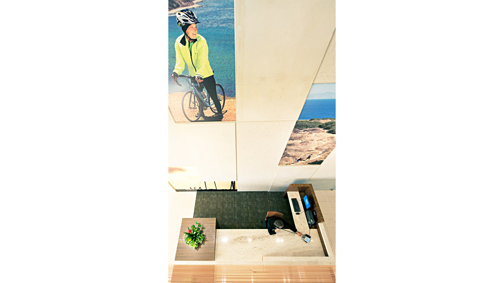 A person on a bicycle.