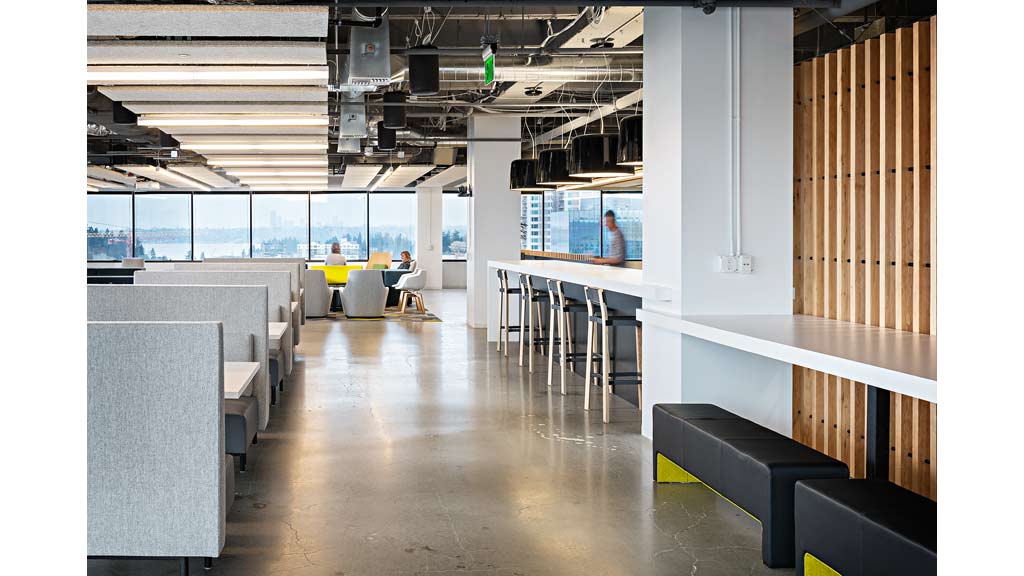 A room with tables and chairs.