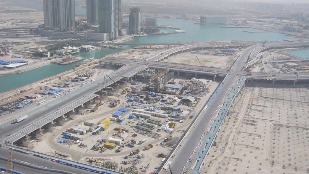 A high angle view of a city.