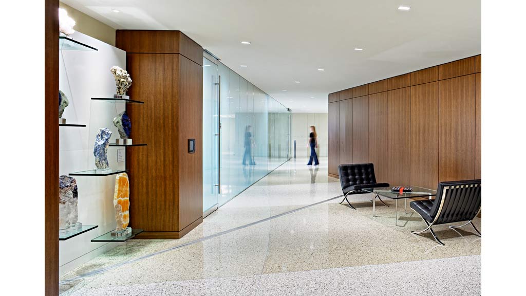 A person walking through a room.