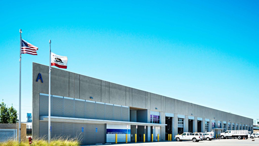 A building with flags in front of it.