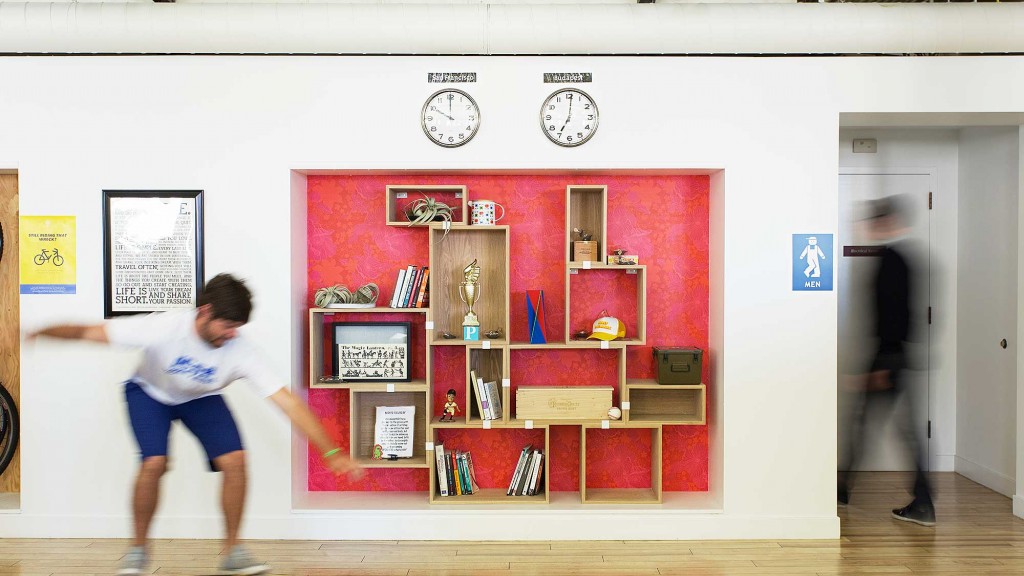 A person skating in a room.