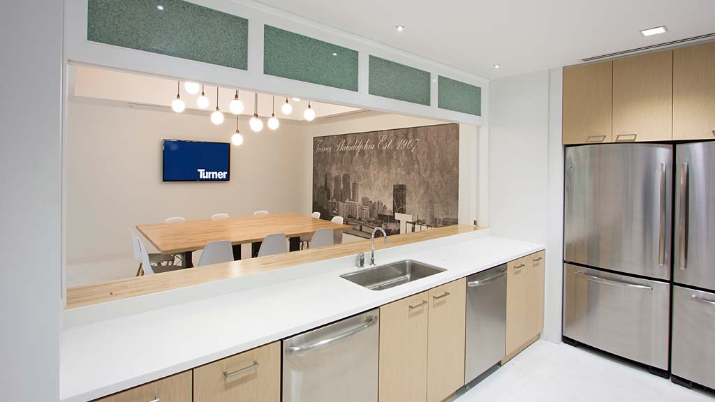 A kitchen with a large island.