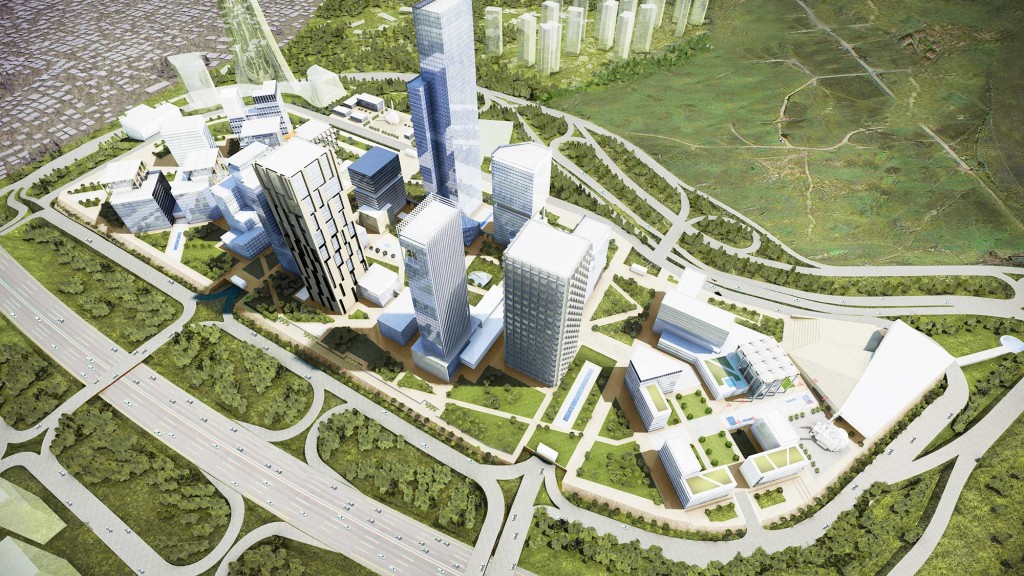 A high angle view of a building.