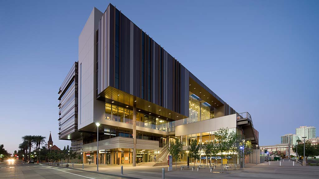 A building with glass walls.