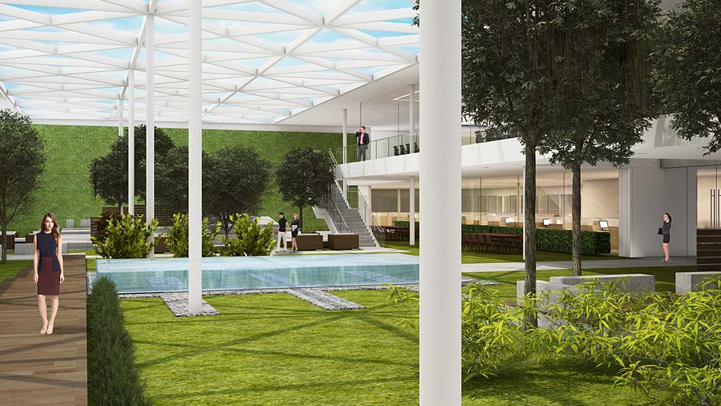 A person standing next to a pool.