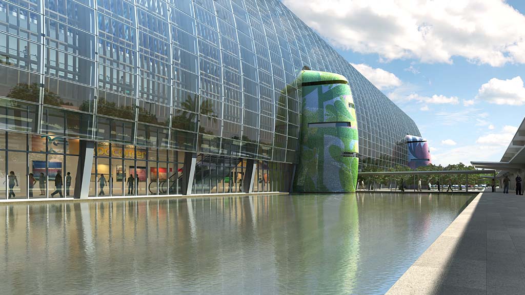 A building with glass walls.