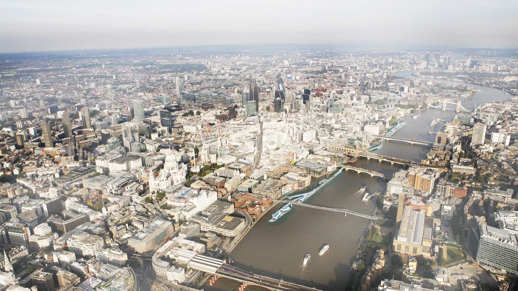 An aerial view of a city.