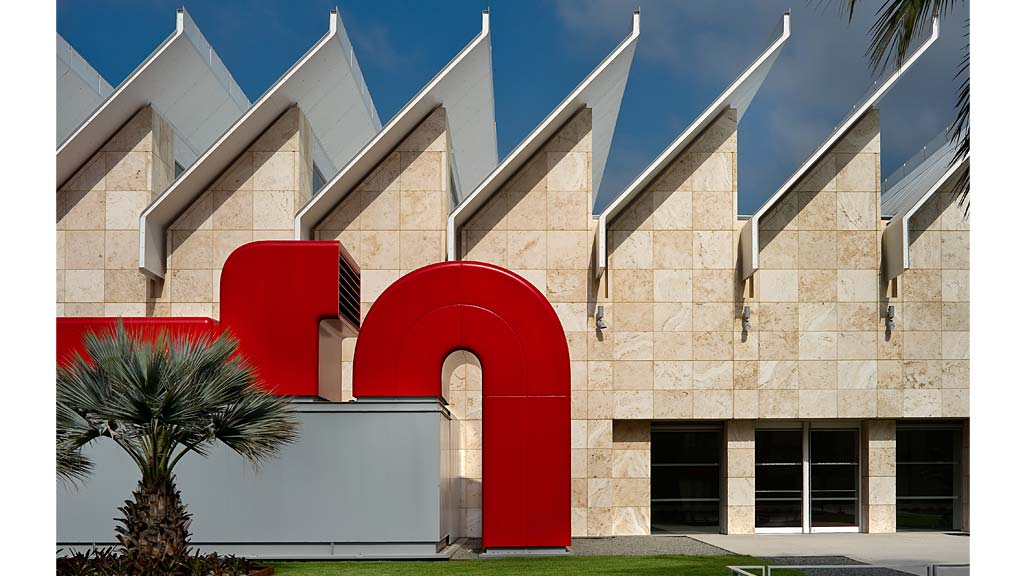 A building with a red door.