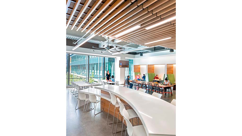 A room with tables and chairs.