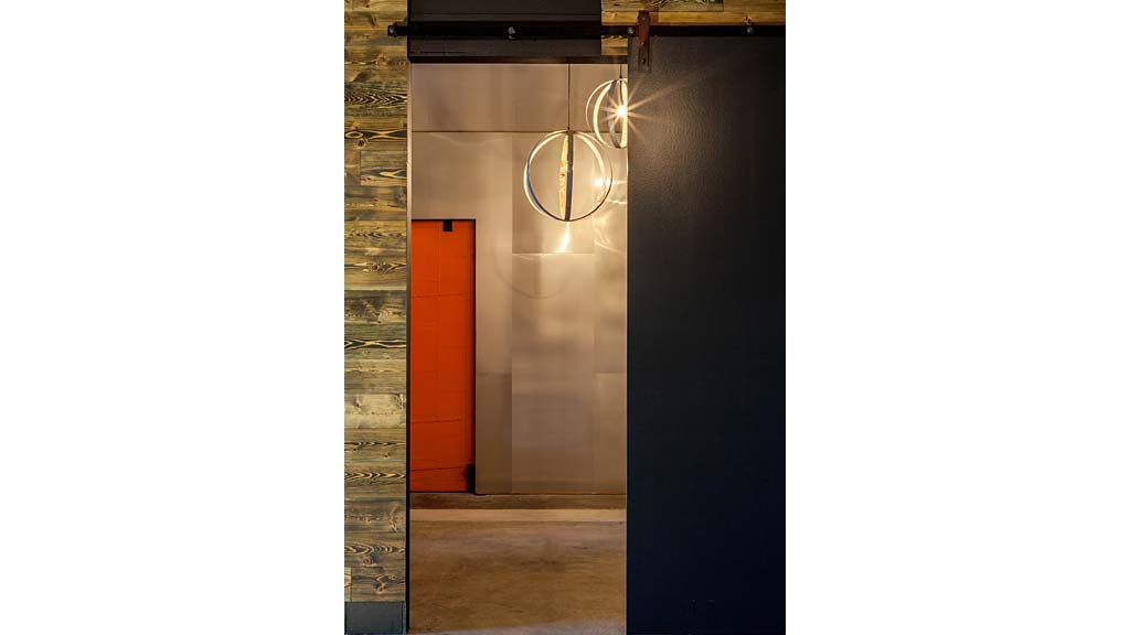 A door with a mirror.