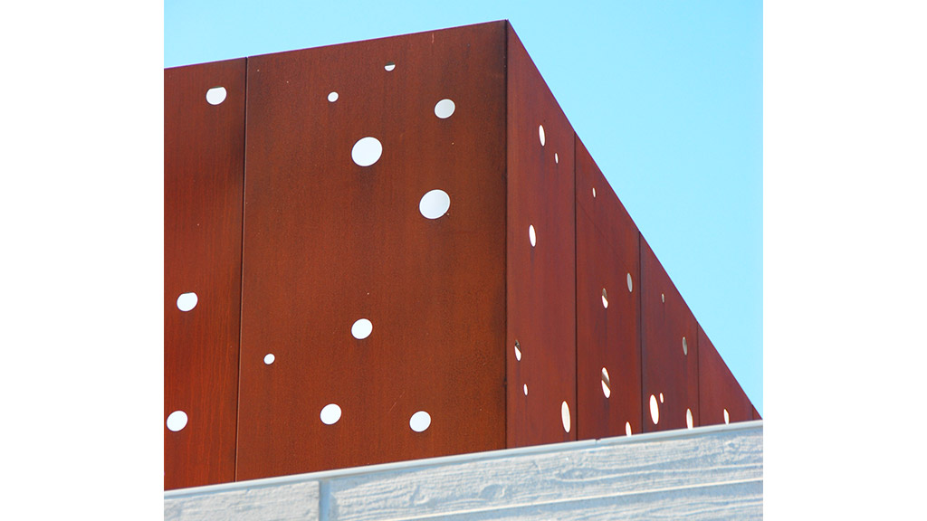 A large red building.