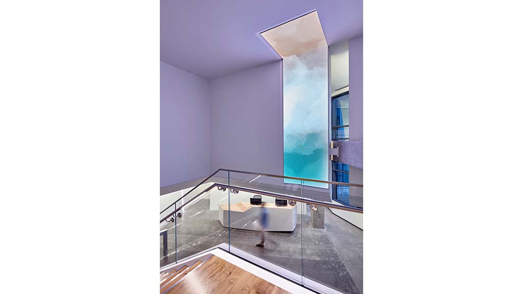 A large glass sculpture in a room.