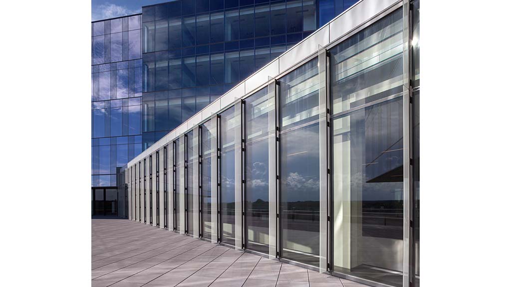 A building with glass windows.