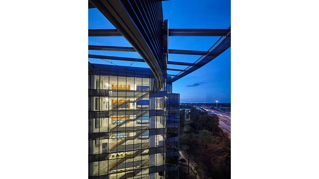 A building with glass windows.