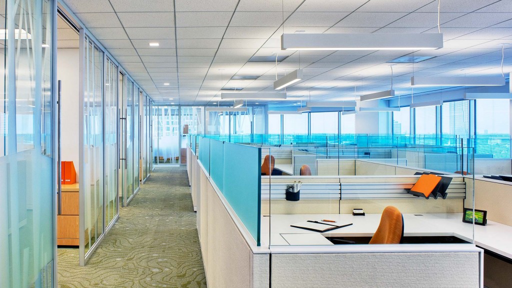 An office with a glass wall.