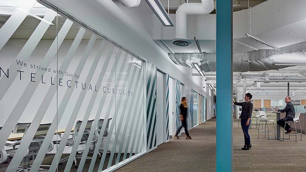 People walking in a building.