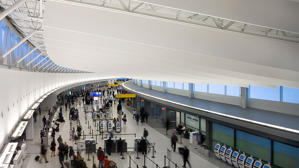 A large group of people in a large building.