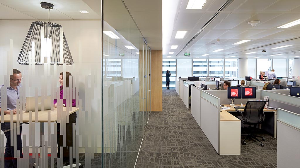 A group of people in an office.