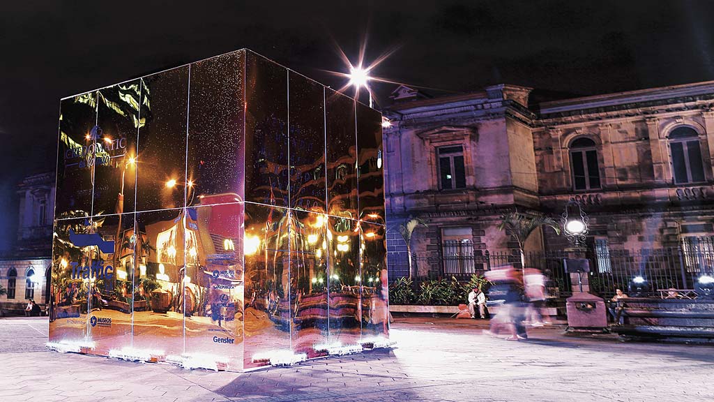 A building with christmas lights.