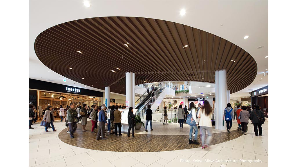 A group of people in a large building.