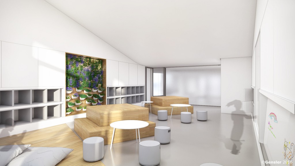 A room with a couch and a table.