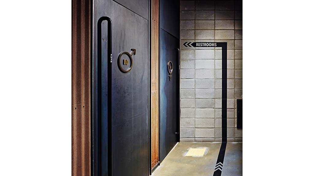 A hallway with a door.