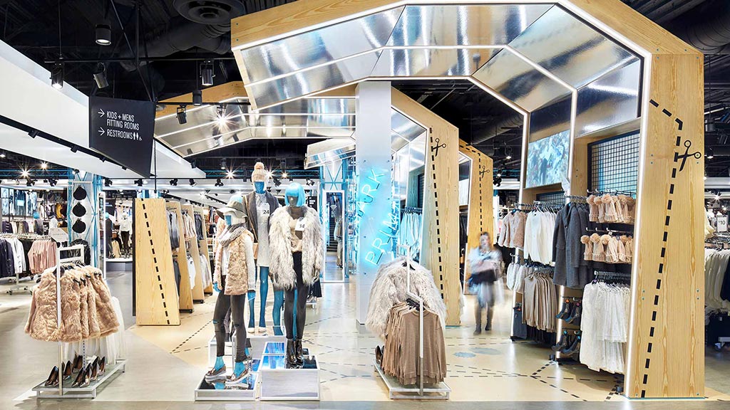 A store with a large display of clothing.