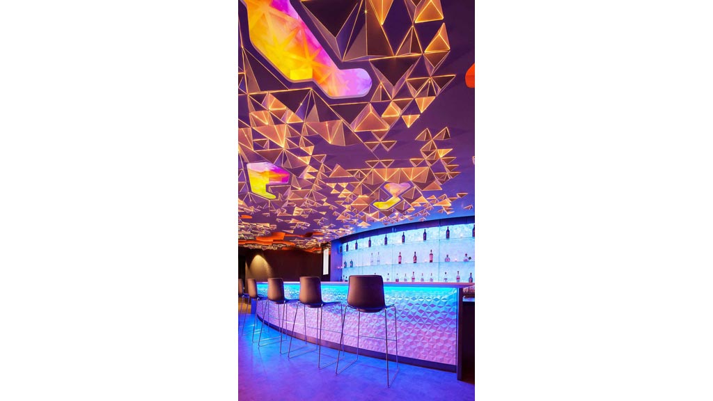 A stage with colorful lights.