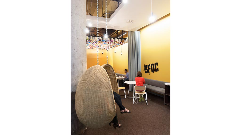 People sitting at tables.