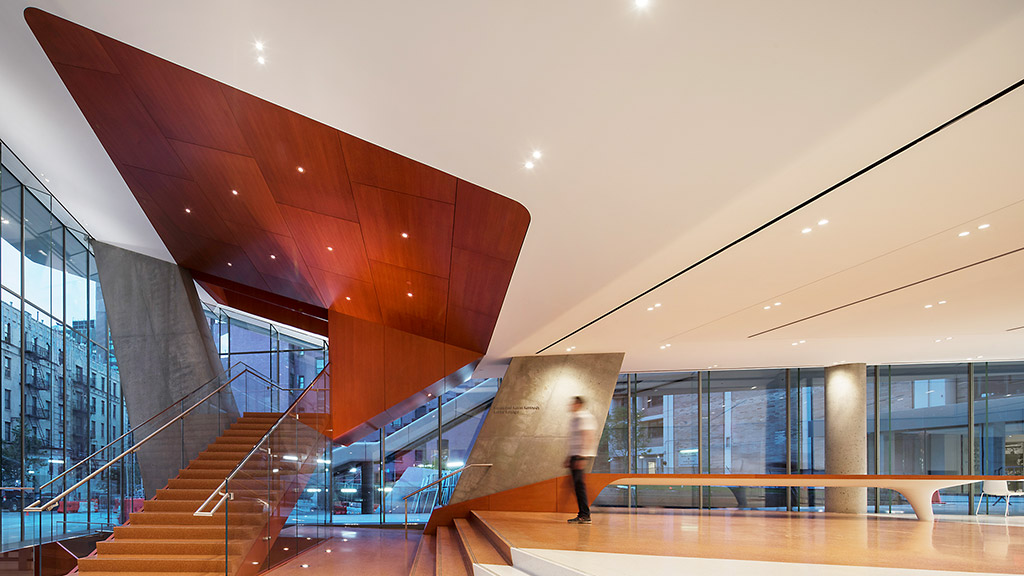 A person standing on a staircase.