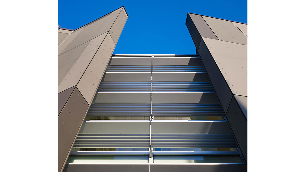 A low angle view of a building.