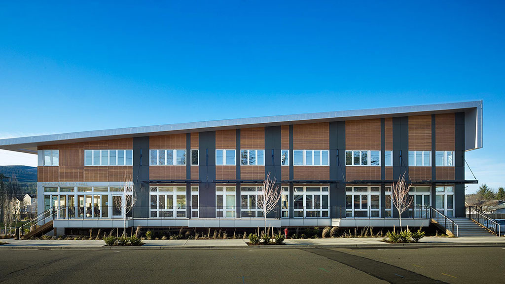 A building with a blue sky.