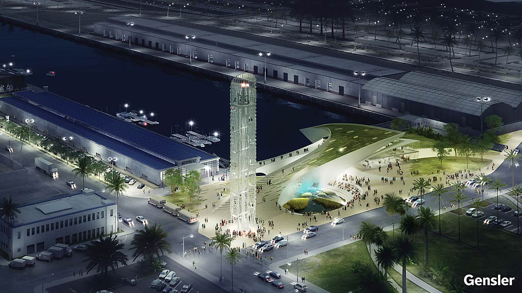 A tall monument in a city.