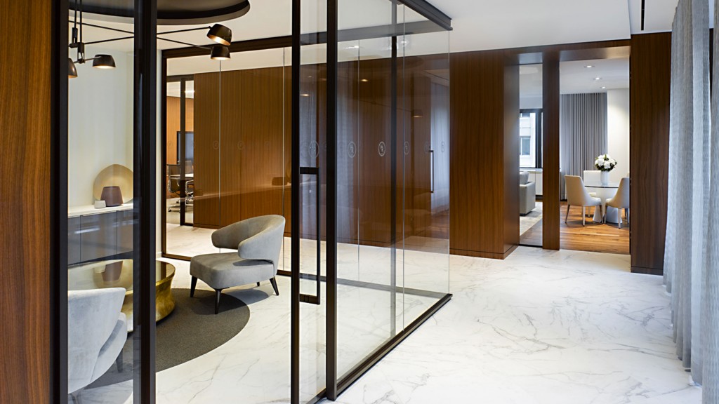 A room with glass doors.