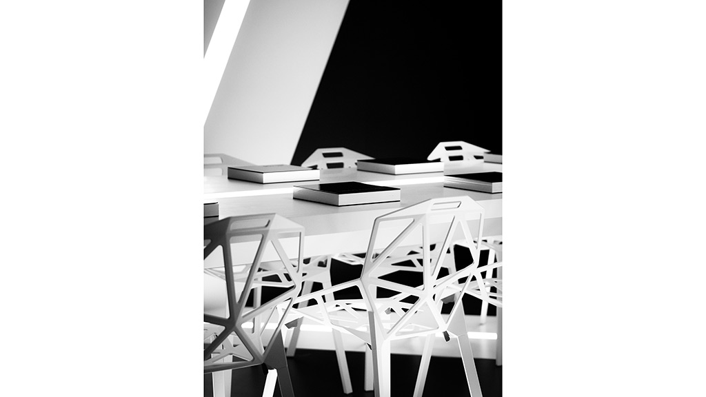 A table with books on it.