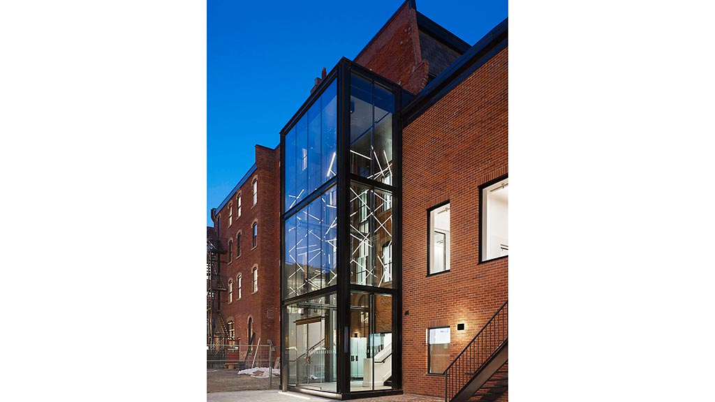 A building with a glass front.