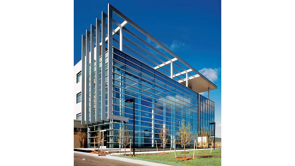 A large glass building.