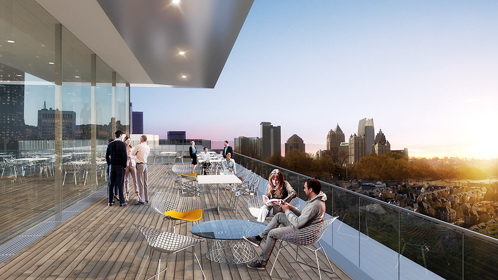 A group of people on a deck.