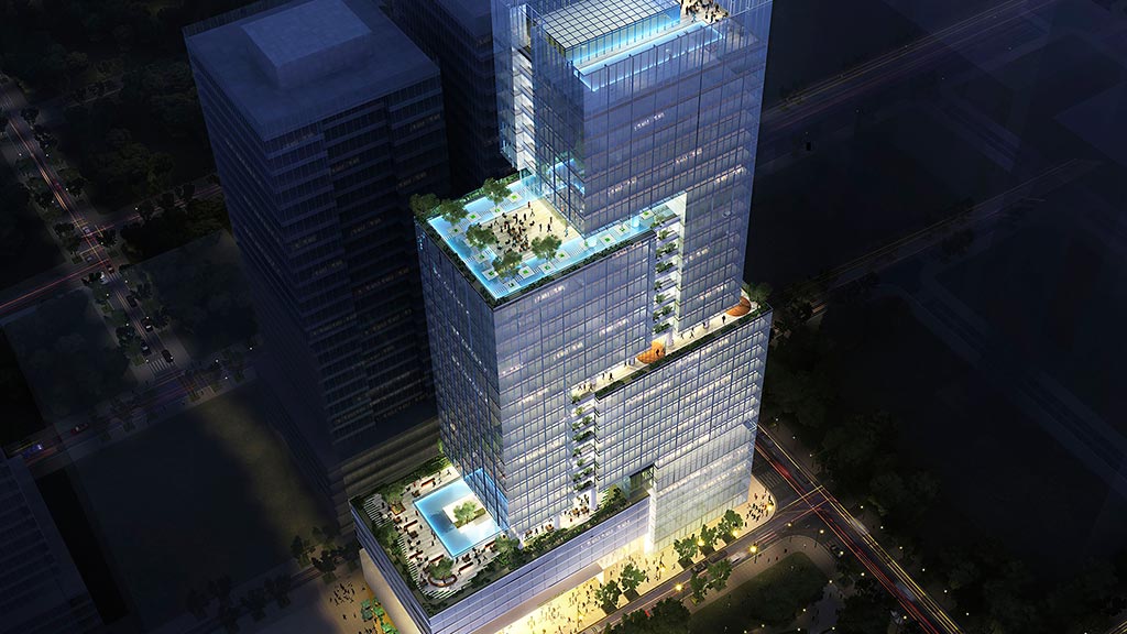 A high angle view of a building.