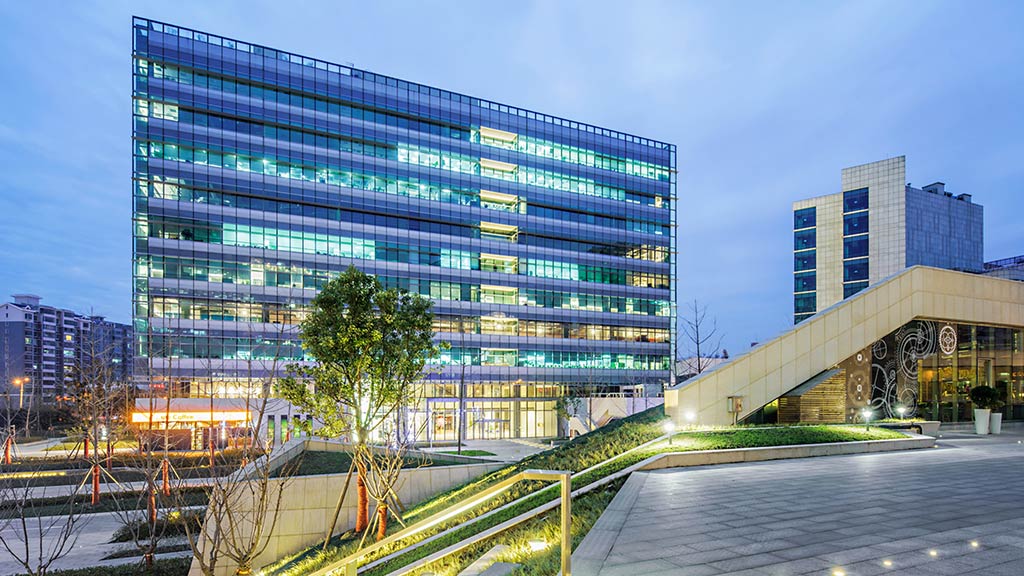 A building with glass walls.
