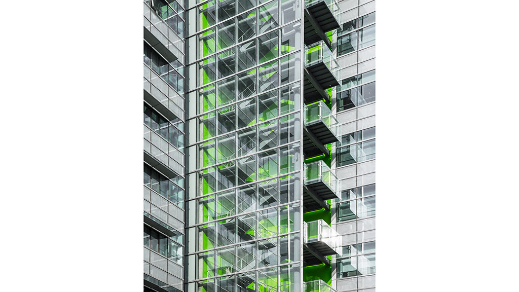 A building with a glass wall.