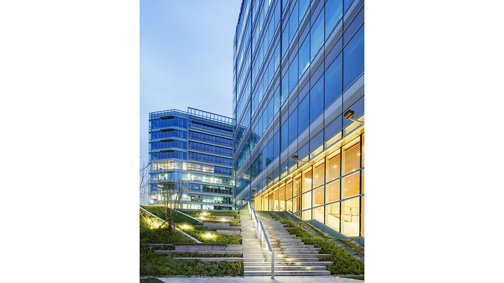 A building with glass walls.