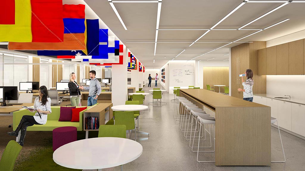 A group of people in an office.