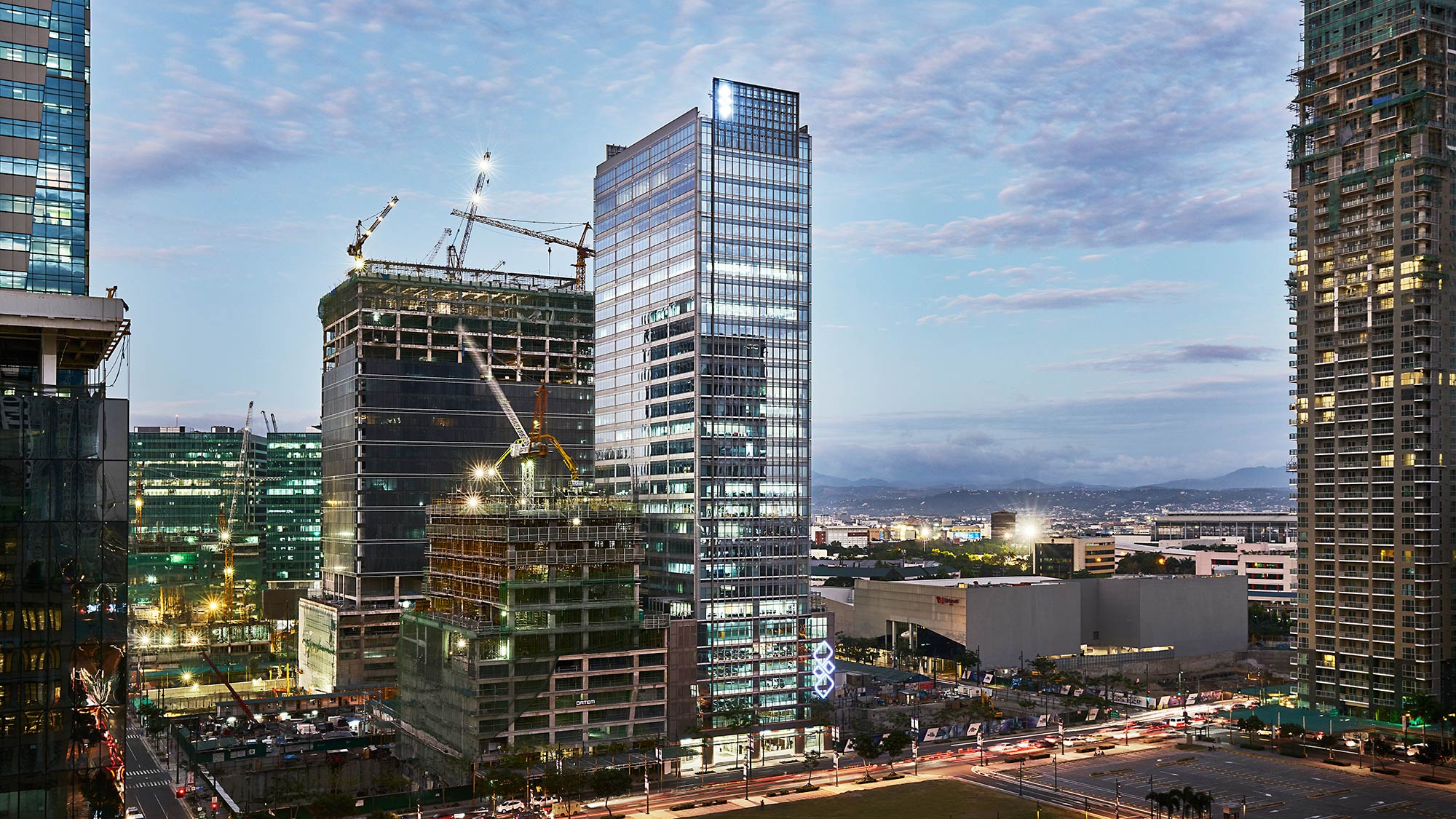 A city with tall buildings.