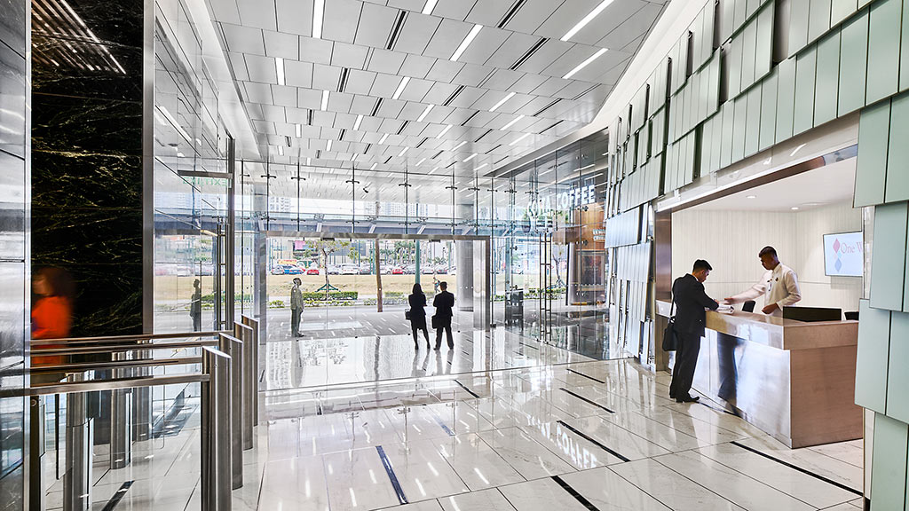 A group of people in a building.