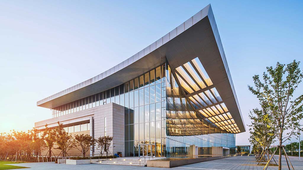 A building with glass walls.