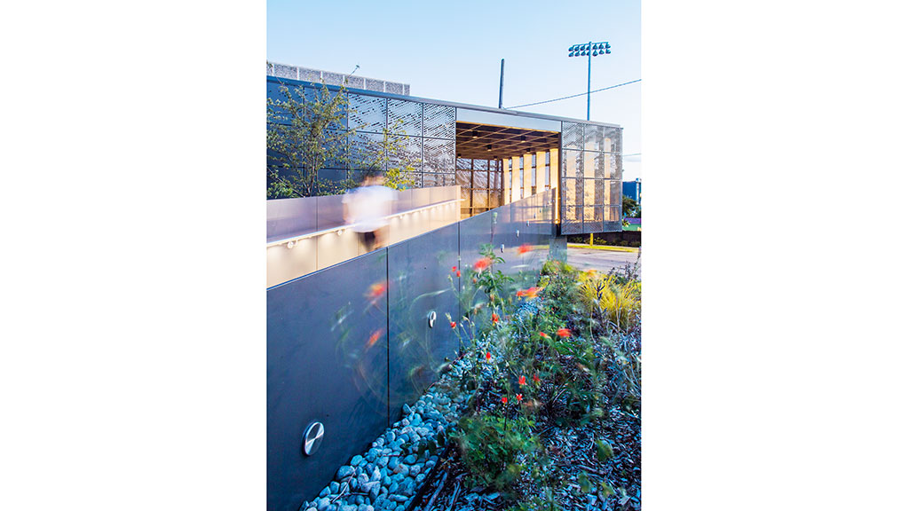 A building with a glass wall.