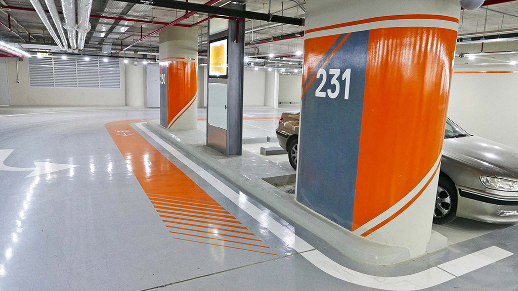 A car parked in a parking garage.